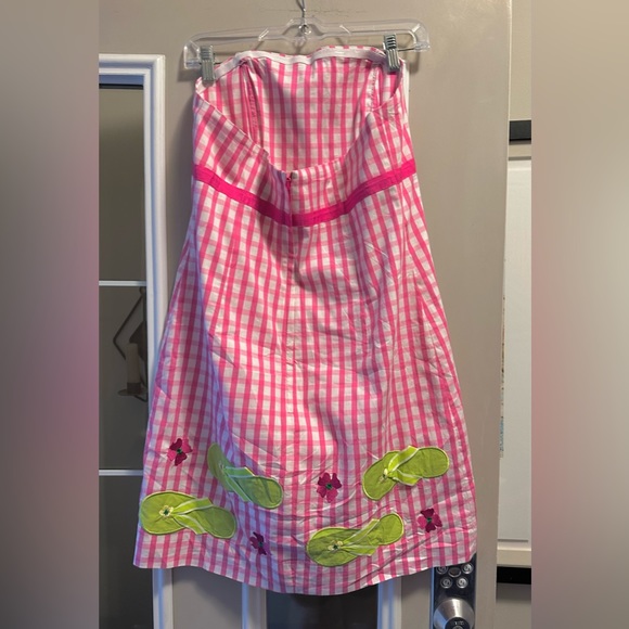 Size 10 Lilly Pulitzer Strapless Pink Gingham Dress - Picture 2 of 4